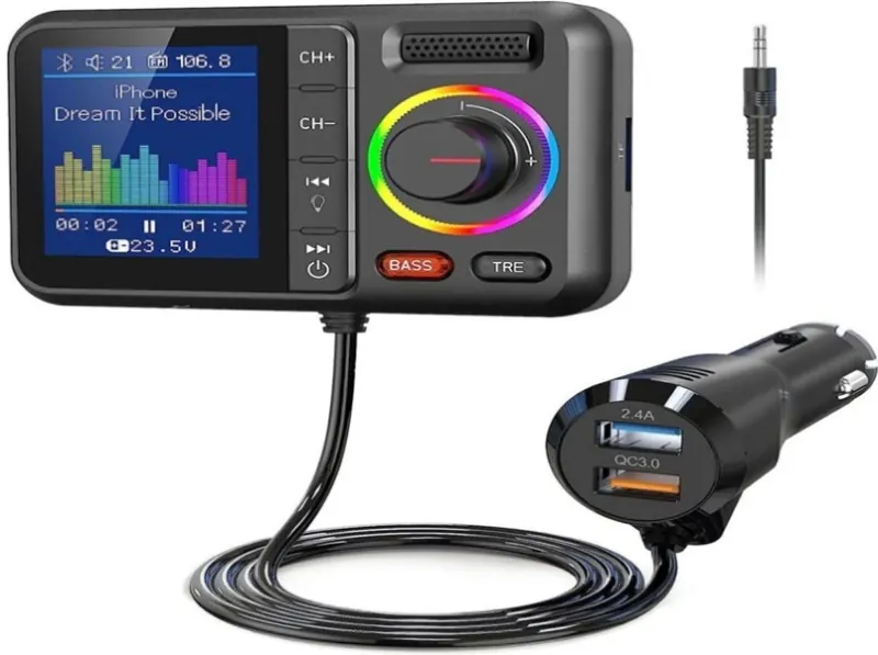 Bluetooth FM transmitter and AUX adapter
