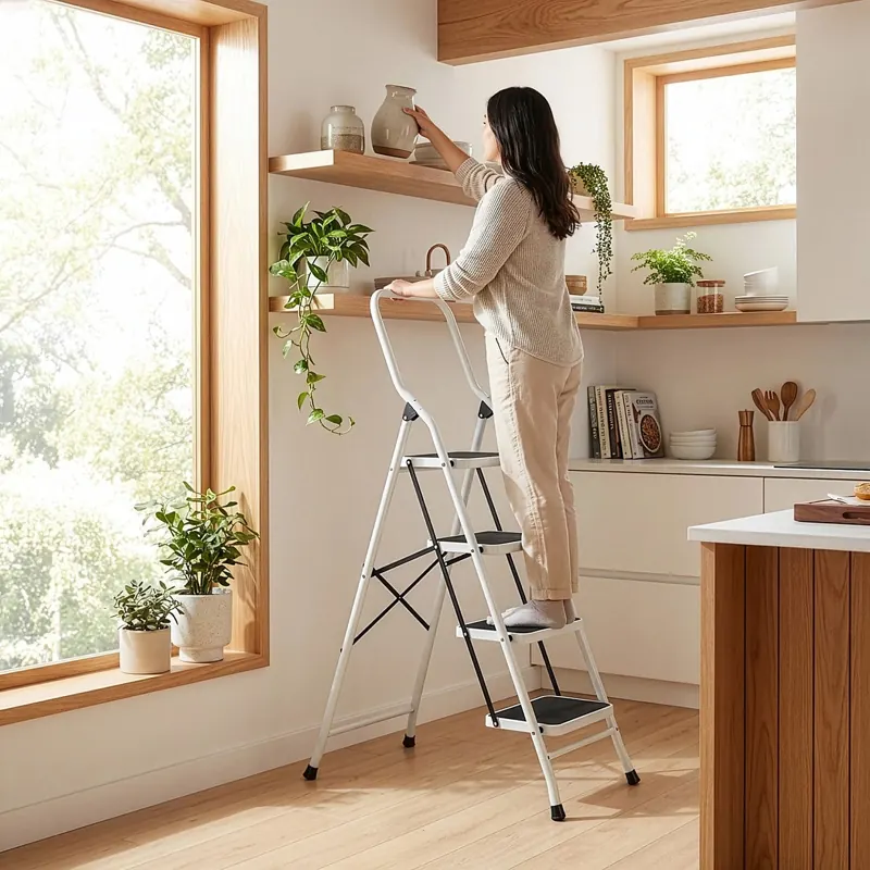 4-step steel ladder with handrails